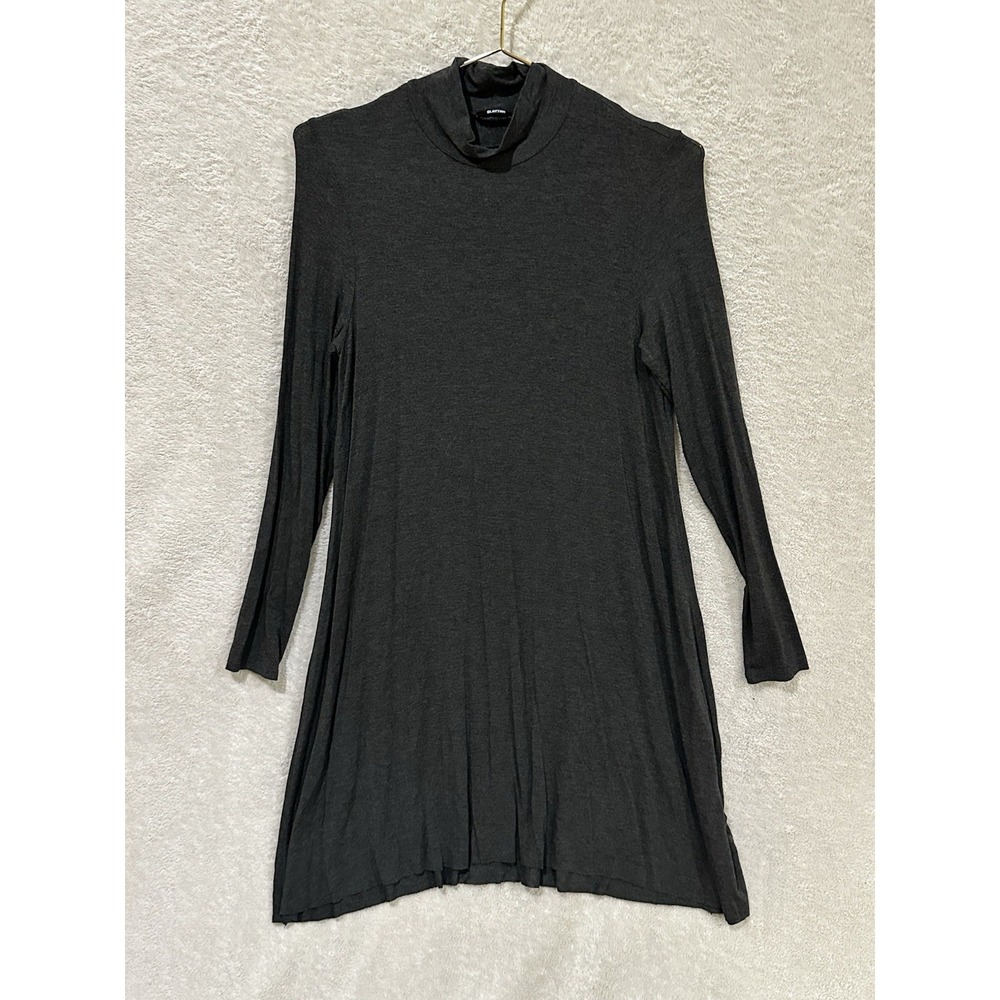 Clayton Dress Womens Medium Long Sleeve Dark Gray Midi Dress Mock Neck